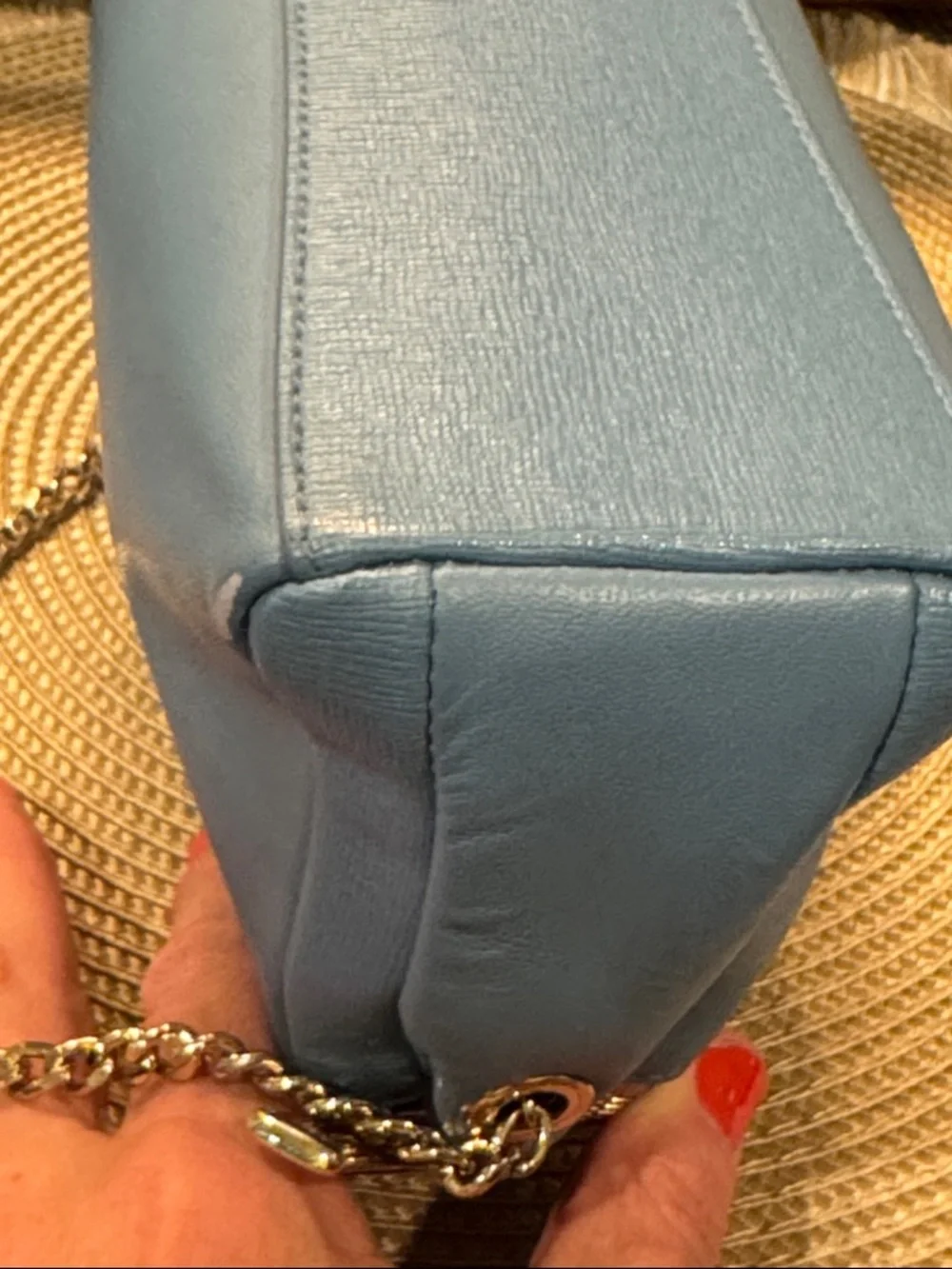 Furla Light Blue Leather Crossbody with Gold Chain - Picture 8 of 13